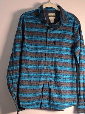 Ariat Madison Modern Mens Medium Western Shirt Turquoise Aztec Print